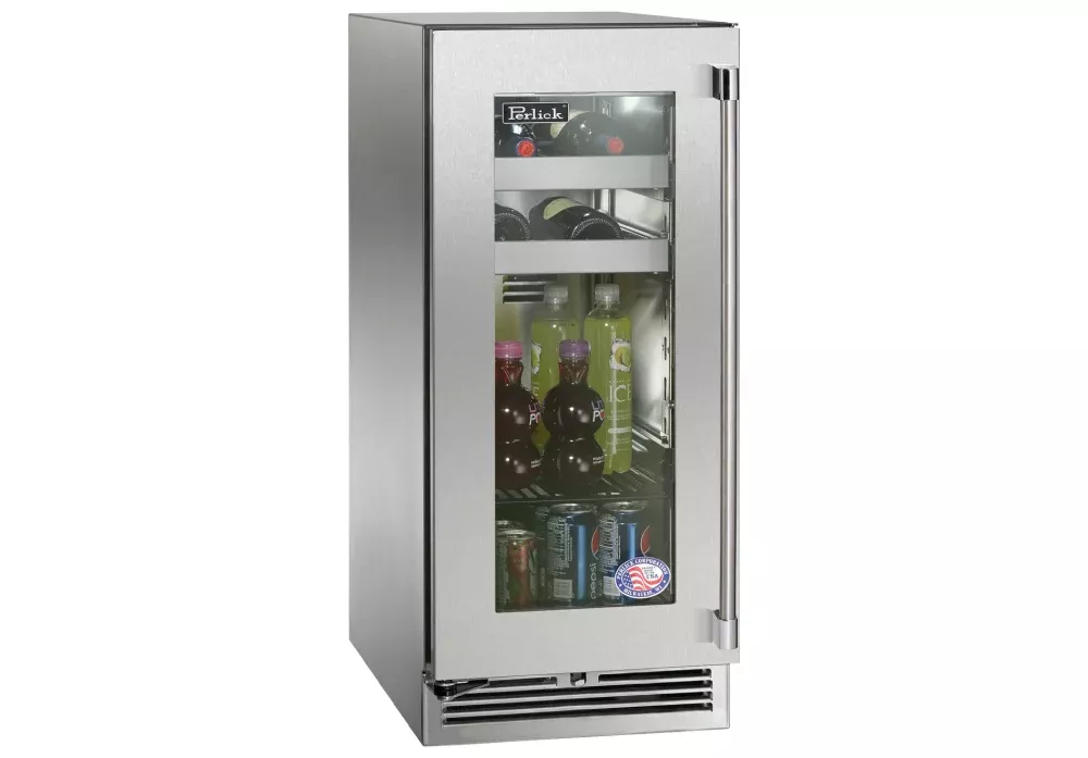Perlick 15 Inch OutdoorSignature Series Beverage Center with Solid, Glass, Panel Ready Door and Lock