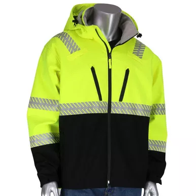 PIP Class 3 Hi Vis Lime Yellow Softshell Fleece Lined Jacket 333-1550