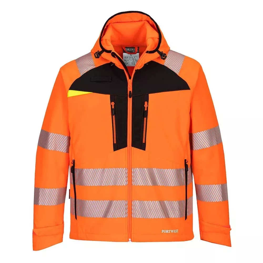 Portwest DX4 Class 3 Hooded Softshell Jacket with Reflective Trim
