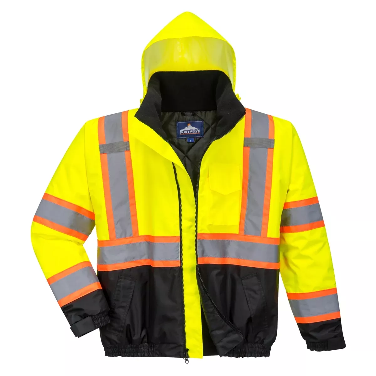 PORTWEST Hi Vis Contrast Tape Bomber Jacket With Fleece Liner – ANSI Class 3 – US367