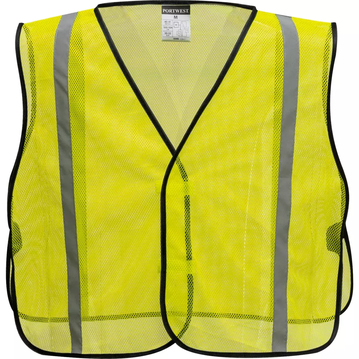 PORTWEST Lightweight Non ANSI Mesh Vest – 1″ Reflective Silver Tape Yellow – US390
