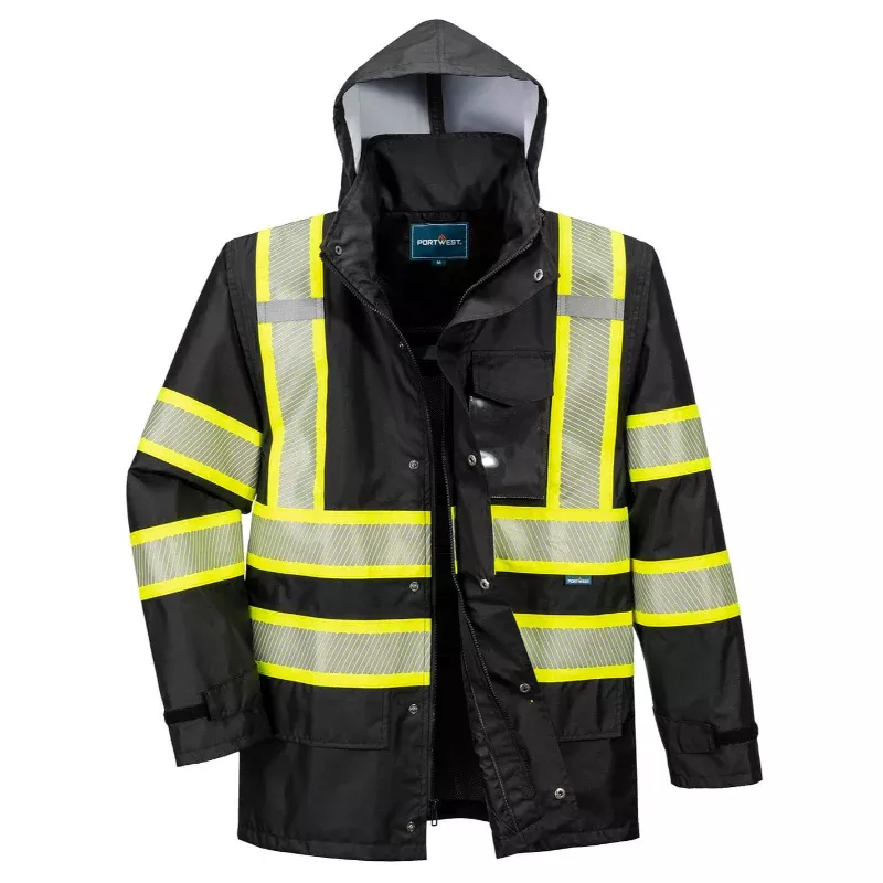 Portwest Lona Plus Lined Rain Safety Jacket – Black – F366
