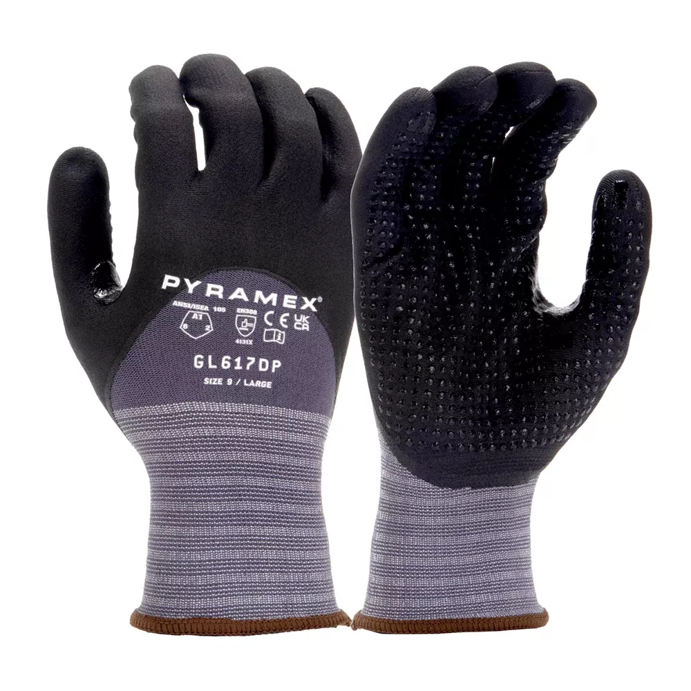 Pyramex GL617DP 3/4 Nitrile Dotted Palm Gloves with Reinforced Thumb, 1 pair