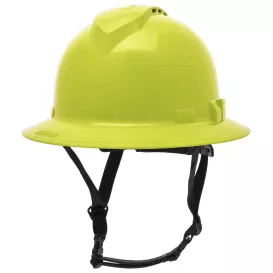 Pyramex HPT256131V Ridgeline T2 Vented Full Brim Hard Hat - 6-Point Ratchet Suspension - Hi-Vis Lime