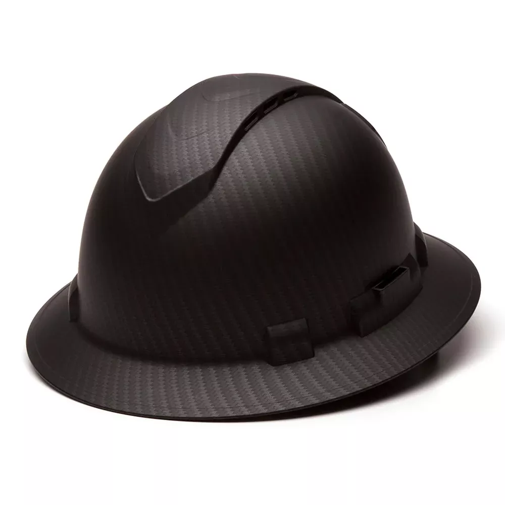 Pyramex Ridgeline Vented Graphite Full Brim Hard Hat, 4 Point Ratchet, Black Graphite
