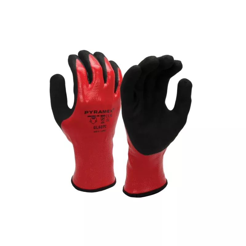 Pyramex Waterproof Double-Dipped Sandy Nitrile Cut Gloves – ANSI Cut Level – A5 – GL627C