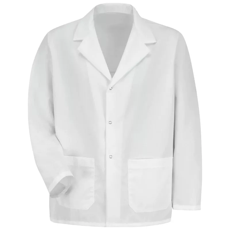 Red Kap Lined Collar with Three Gripper Front Lab Coat – White – KP16WH