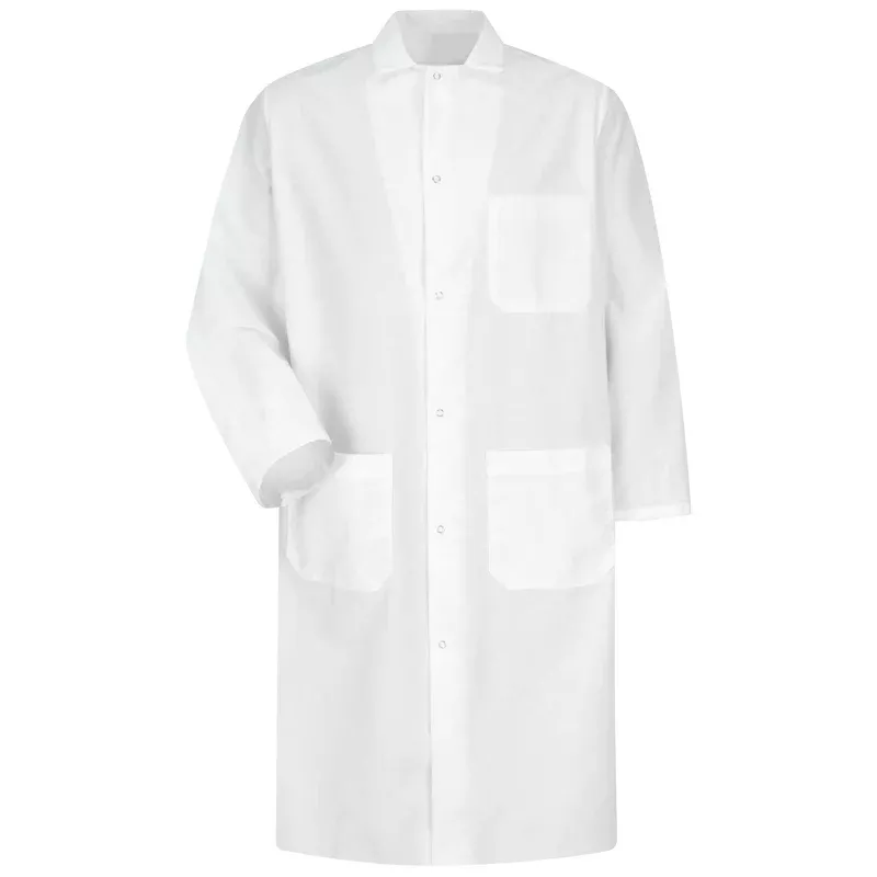 Red Kap Men’s Gripper-Front Spun Polyester Butcher Coat – White – KS64WH