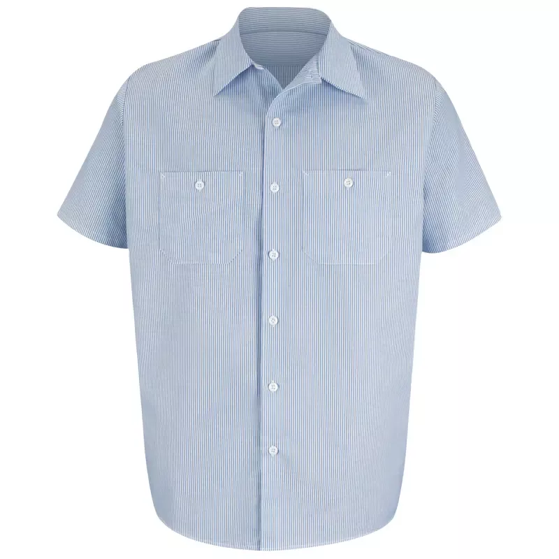 Red Kap Men's Short Sleeve Industrial Stripe Work Shirt - Wrinkle Resistant - SL20