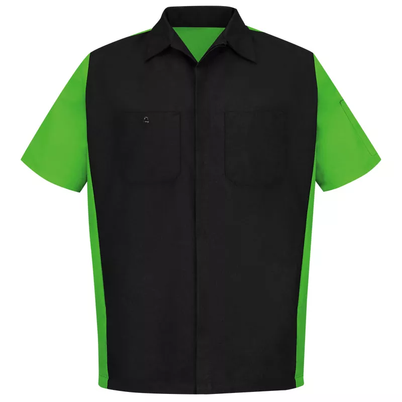 Red Kap Men’s Short Sleeve Two-Tone Crew Shirt – Black/Lime – SY20