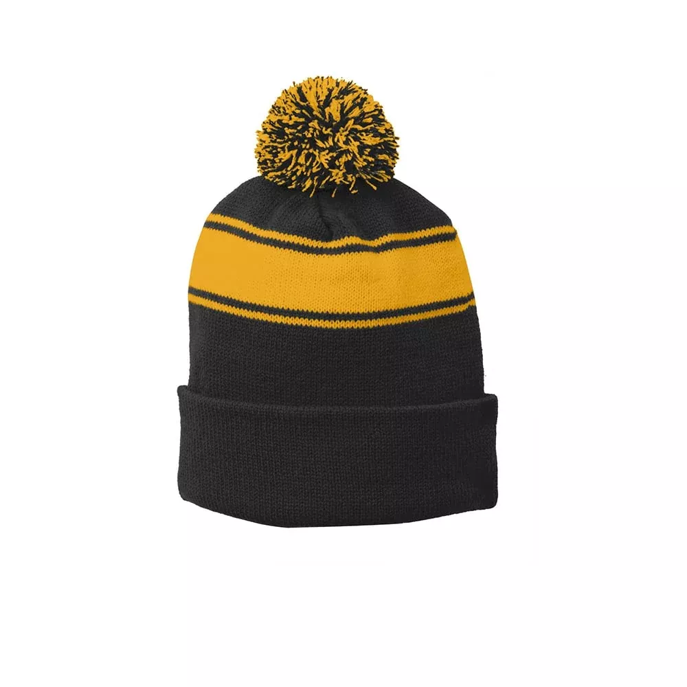Sport-Tek STC28 Two-toned Pom Pom Stripe Beanie