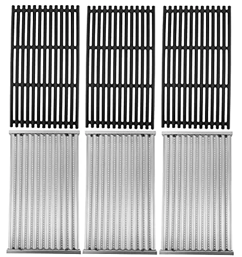 Stamped Emitter & Cast Iron Grill Grate Replacement Parts for Charbroil 463242715 463242716 Commercial Infrared 4B 463257520 463276016 466242715 466242815 G541-0016-W2 G533-2200-W1, 17×9.5”, 3PCS Set