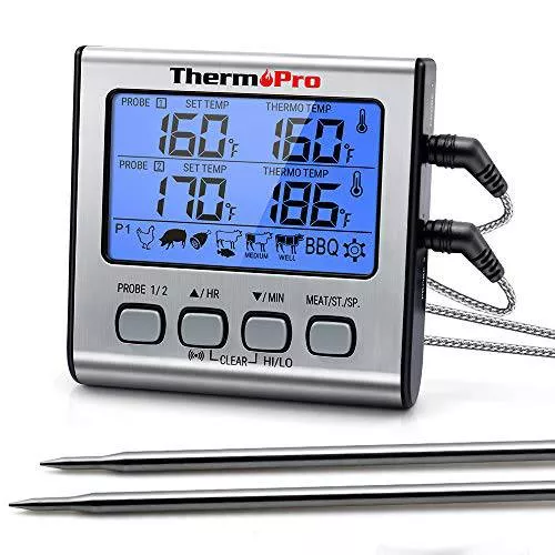 ThermoPro TP-17 Dual Probe Digital Cooking Meat Thermometer Large LCD Backlight Food Grill Thermometer