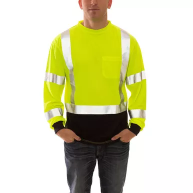 Tingley Class 3 Hi Vis Yellow Black Bottom Moisture Wicking Job Sight Long Sleeve T-Shirt S75622