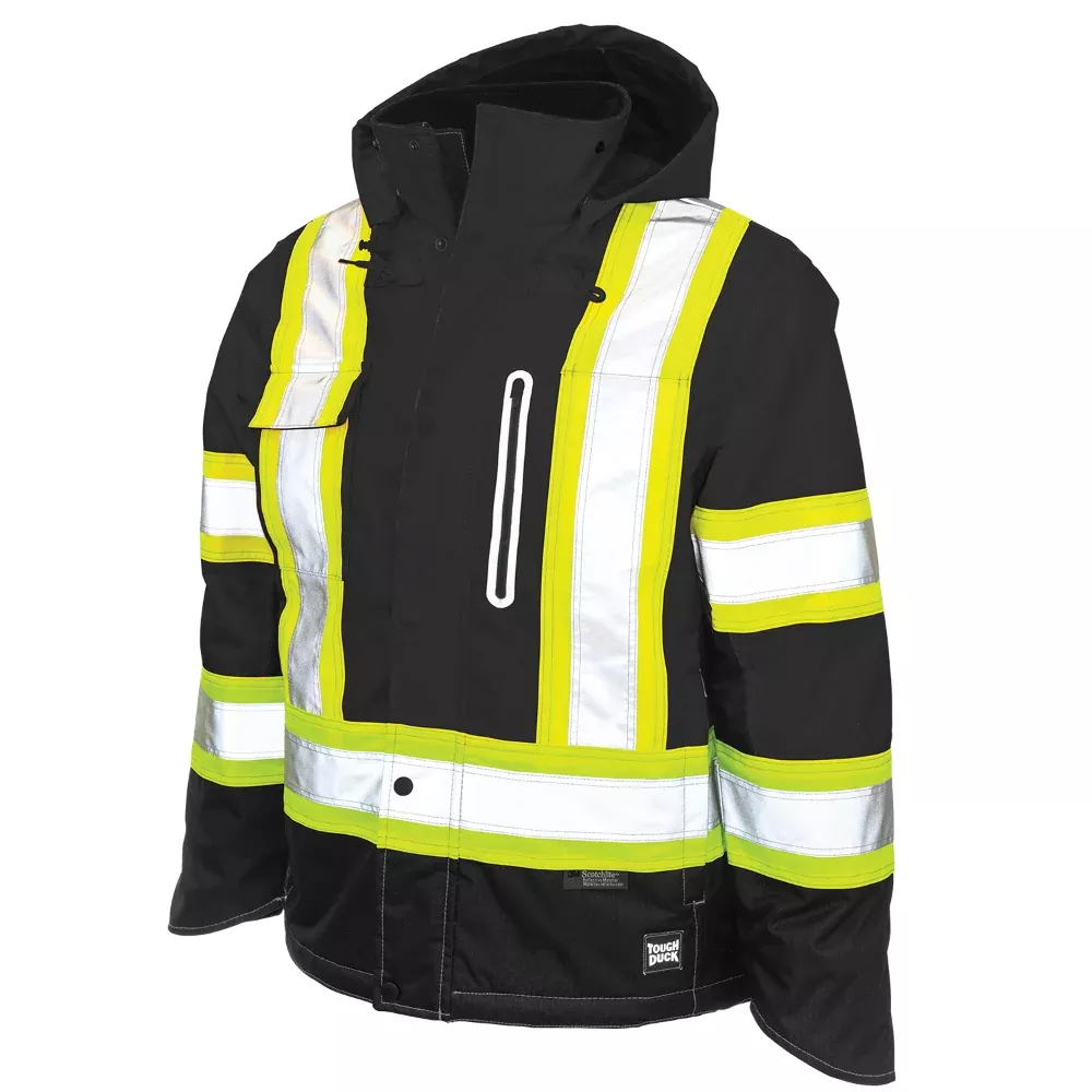 Tough Duck Ripstop Fleece Lined Safety Jacket with Quick Release Hoodie – S245