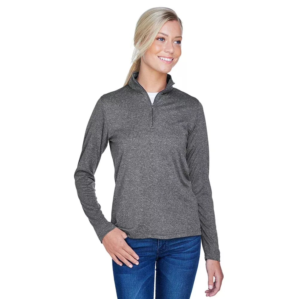 UltraClub Cool & Dry 8618W Ladies’ Heathered Performance Quarter-Zip