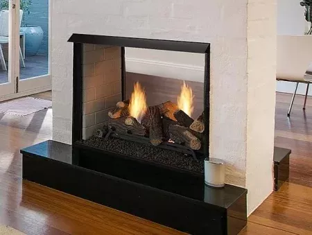 Ventfree See-Thru Fireplace with Multi-Side Log Set