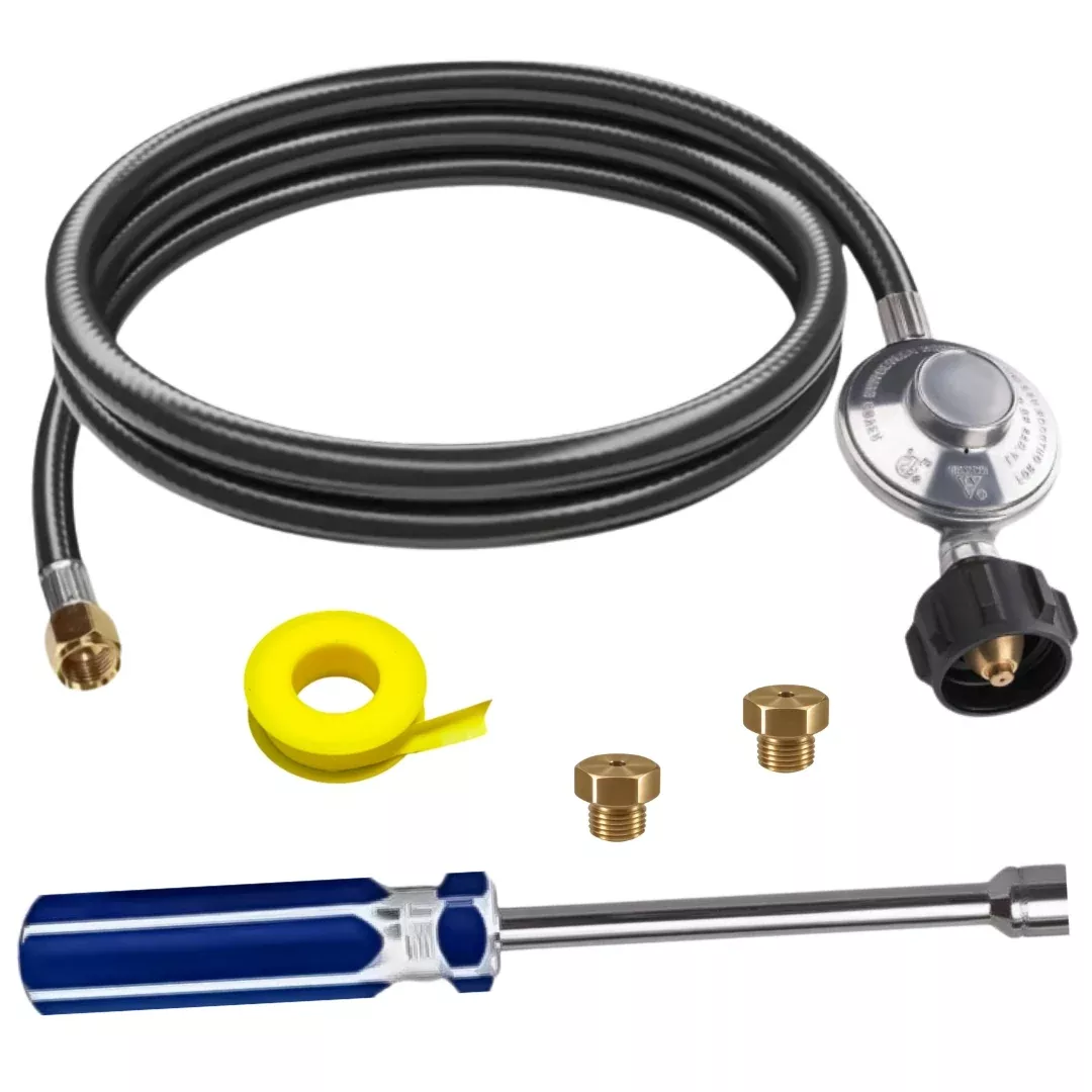 Weber Genesis II 210 Conversion Kit from NG to LP- Includes Predrilled Orifices – Instructions Included – 5′ Propane and Regulator – LP Fuel Converter