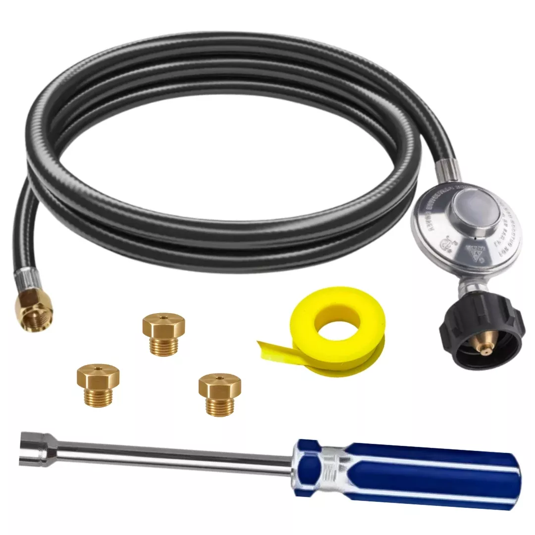 Weber Genesis II 310 /315 Conversion Kit from NG to LP- Includes Predrilled Orifices – Instructions Included – 5′ Propane and Regulator – LP Fuel Converter