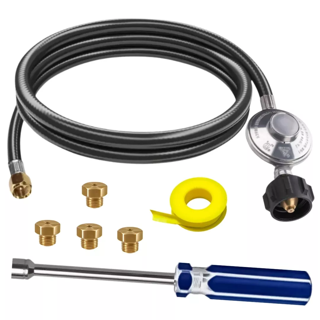Weber Genesis II 325 Conversion Kit from NG to LP – Includes Predrilled Orifices – Instructions Included – 5′ Propane and Regulator – LP Fuel Converter