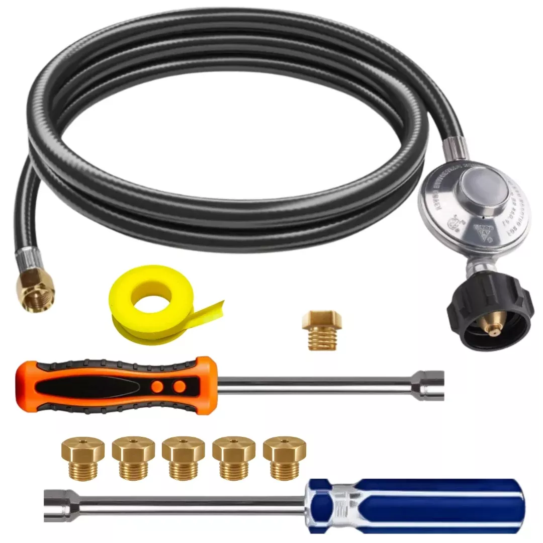 Weber Genesis II 435 Conversion Kit from NG to LP – Includes Predrilled Orifices – Instructions Included – 5′ Propane and Regulator – LP Fuel Converter