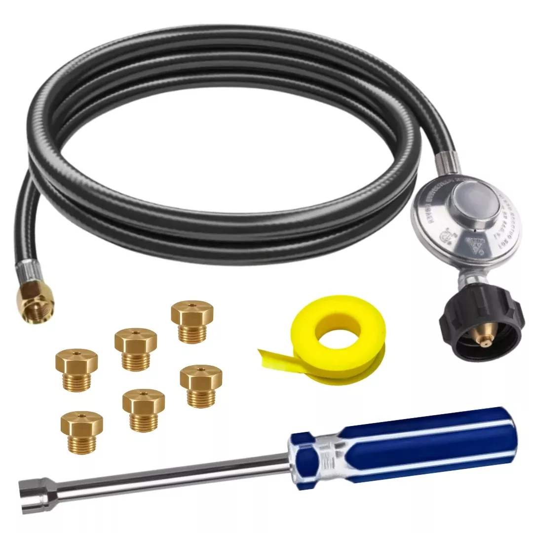 Weber Genesis II 610 Conversion Kit from NG to LP- Includes Predrilled Orifices – Instructions Included – 5′ Propane and Regulator – LP Fuel Converter