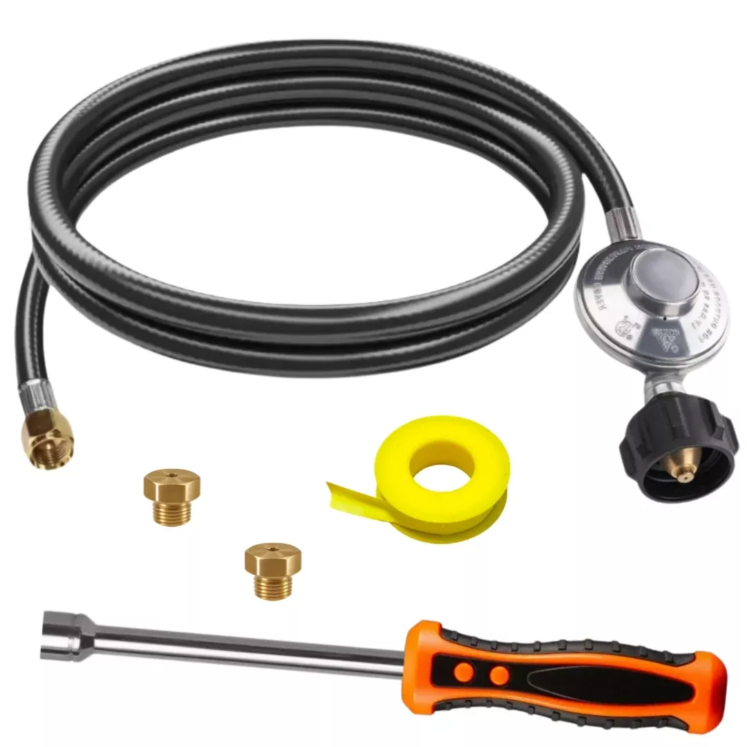Weber Spirit 210 /215 Conversion Kit from NG to LP – Includes Predrilled Orifices – Instructions Included – 5′ Propane and Regulator – LP Fuel Converter