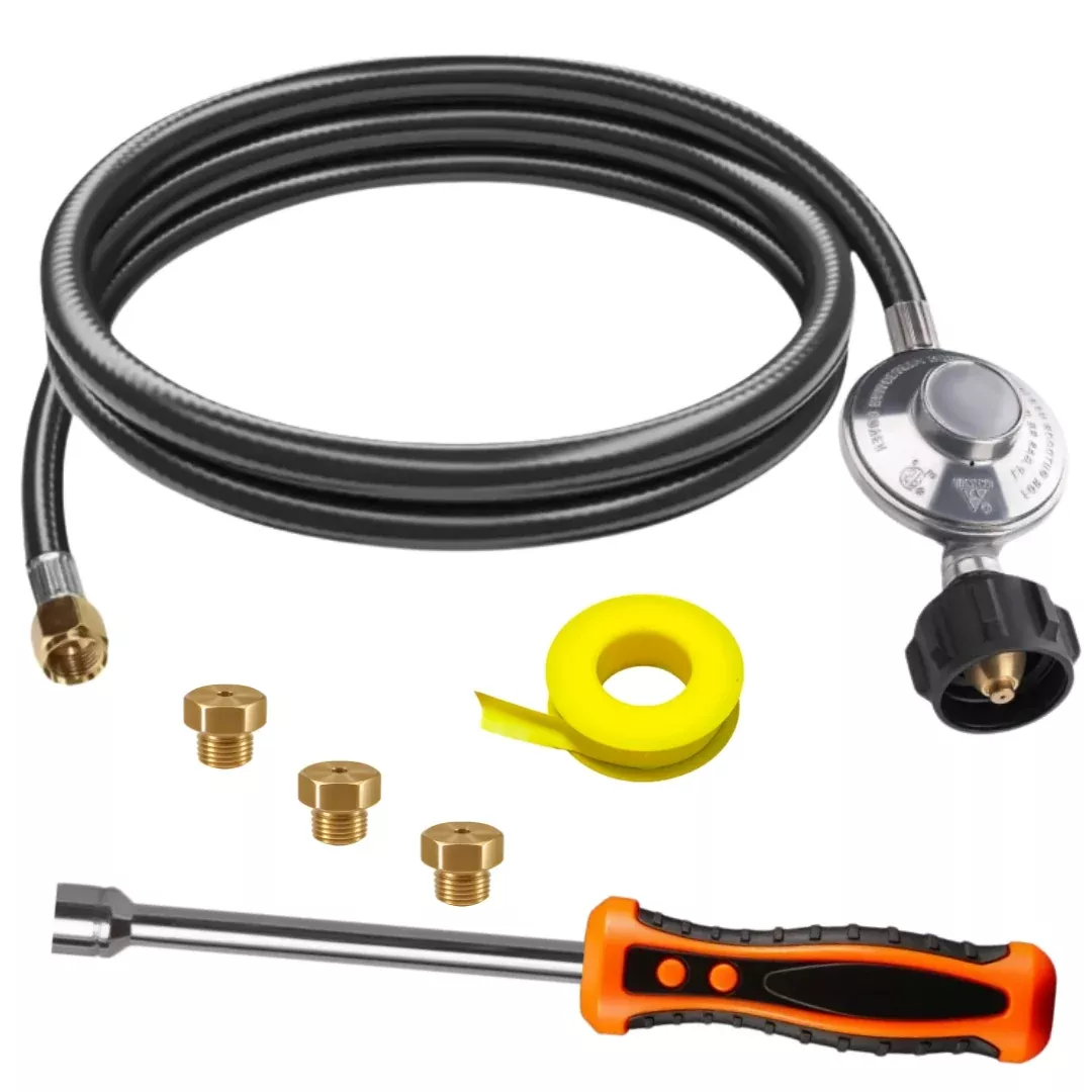 Weber Spirit II E-310 Conversion Kit from NG to LP – Includes Predrilled Orifices – Instructions Included – 5′ Propane Hoseand Regulator – LP Fuel Converter